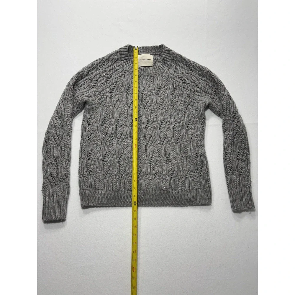 Lucky Brand Sweater Womens Small Gray Open Knit Crew Neck Raglan Glitter Alpaca - Picture 4 of 13